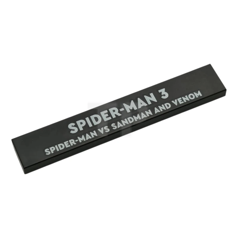 LEGO&reg; 6584367 - 6636pb393 - Tile 1 x 6 with White 'SPIDER-MAN 3 SPIDER-MAN VS SANDMAN AND VENOM' Pattern