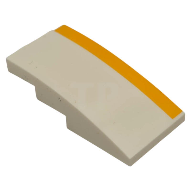 LEGO&reg; 6352816 - 93606pb155L - Slope, Curved 4 x 2 with Bright Light Orange Stripe on Edge Pattern Model Left Side