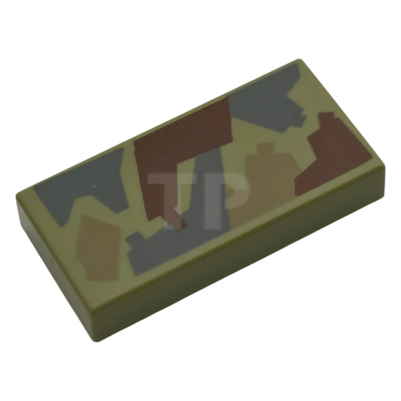 LEGO&reg; 6550965 - 3069pb1419 - Tile 1 x 2 with Dark Bluish Gray, Dark Tan and Reddish Brown Camouflage Pattern (BrickHeadz Lucas Bandana)