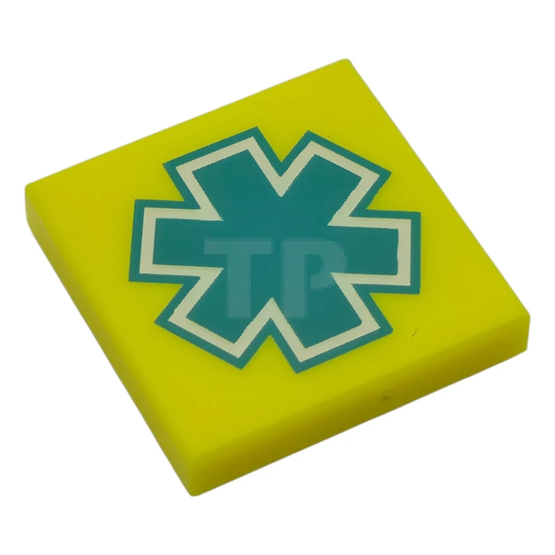 LEGO&reg; 6579983 - 3068pb2772 - Tile 2 x 2 with Dark Turquoise and White EMT Star of Life Pattern