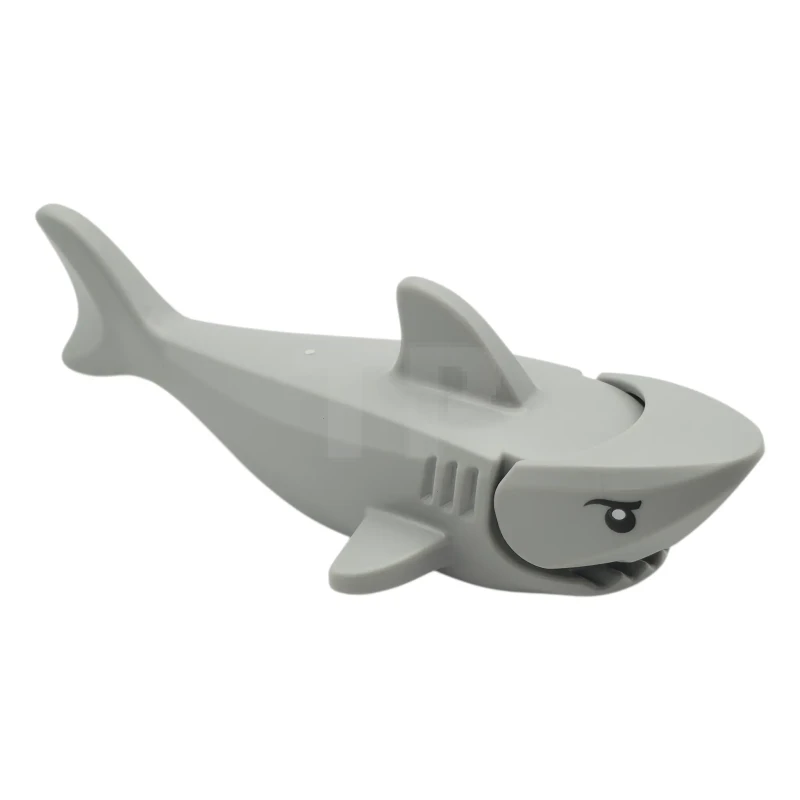 LEGO&reg;  - 14518c04pb04 - Shark with Rounded Nose and Debossed Gills with Black Eyes with Eyelids and White Full Circle Glints Pattern
