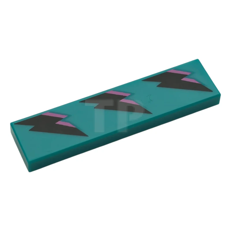 LEGO&reg;  - 2431pb0941L - Tile 1 x 4 with 3 Black and Dark Pink Lightning Bolts Pattern Model Left Side