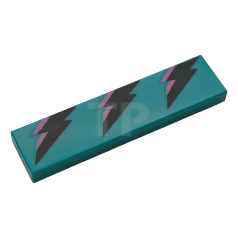 LEGO&reg;  - 2431pb0941R - Tile 1 x 4 with 3 Black and Dark Pink Lightning Bolts Pattern Model Right Side