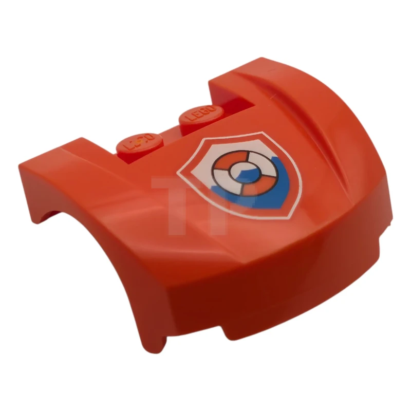 LEGO&reg; 6579977 - 98835pb029 - Vehicle, Mudguard 3 x 4 x 1 2/3 Curved Front with Life Preserver Coast Guard Logo Badge / Shield Pattern