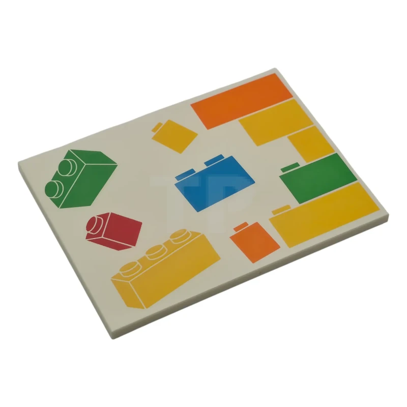 LEGO&reg; 6579959 - 6320pb002R - Tile 6 x 8 with Yellow, Orange, Red, Green and Dark Azure Stacked and Loose LEGO Bricks Pattern Model Right Side