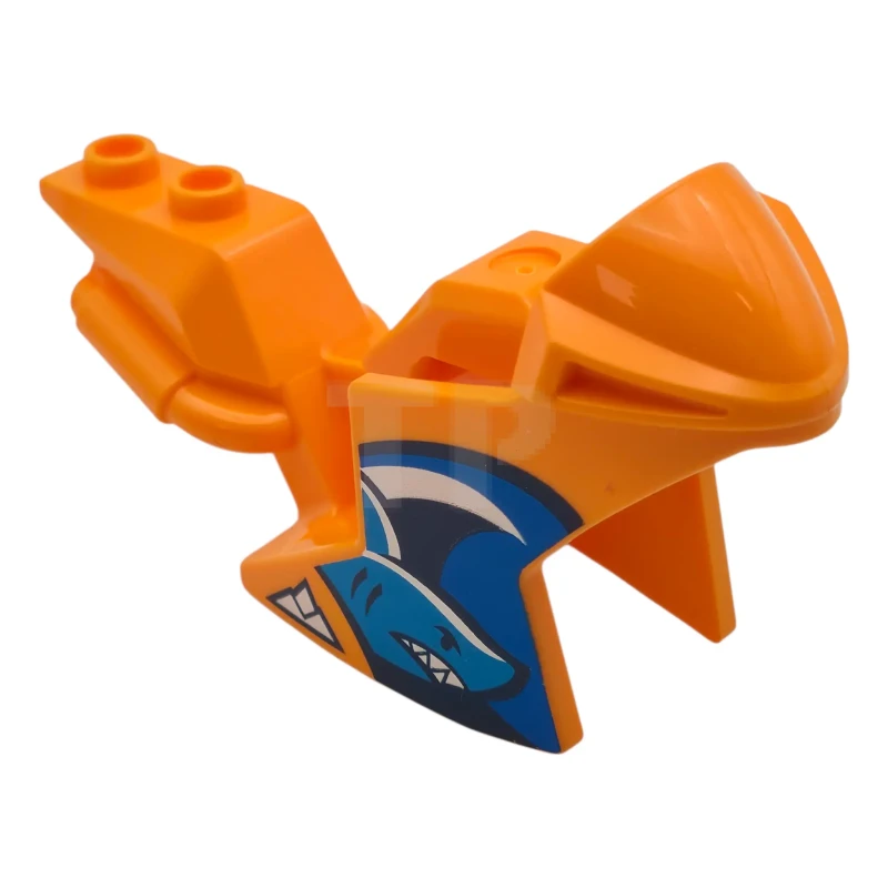LEGO&reg; 6591495 - 18895pb34 - Carénage de moto, moto de course (sport) avec motif azur foncé, bleu foncé et blanc de requins et de vagues sur fond bleu sur les deux côtés.
