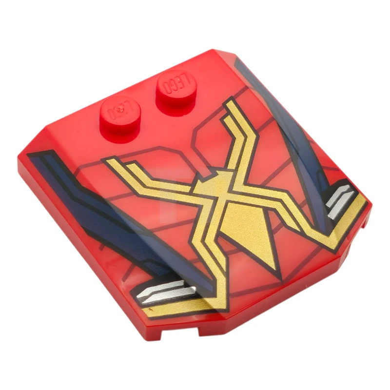 LEGO&reg;  - 45677pb176 - Wedge 4 x 4 x 2/3 Triple Curved with Dark Red Webs, Gold Spider, Dark Blue Stripes Pattern