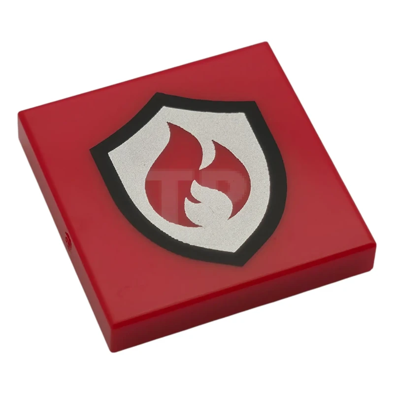 LEGO&reg; 6579998 - 3068pb2768 - Tile 2 x 2 with Flame Fire Logo on Black and Silver Badge / Shield Pattern