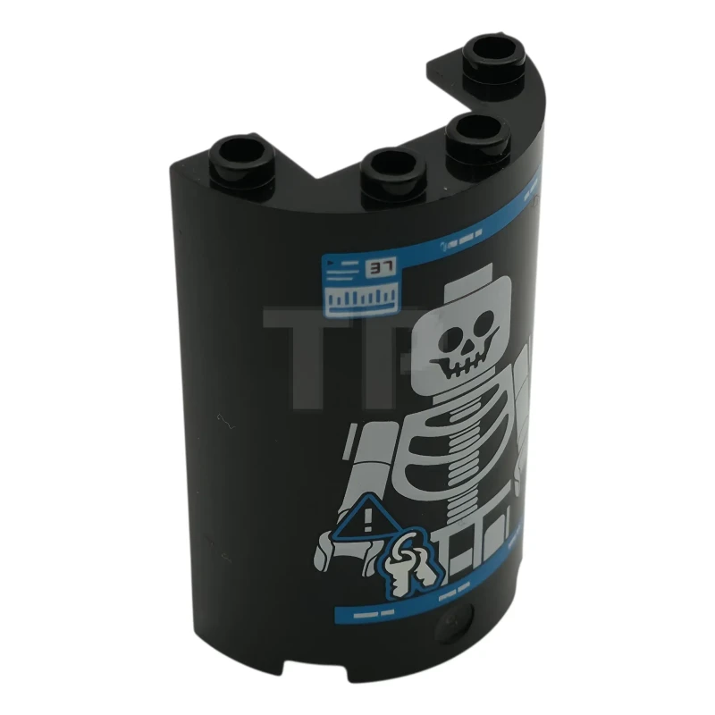 LEGO&reg; 85941pb039 - 6592505 - Cylinder Half 2 x 4 x 5 with 1 x 2 Cutout with Dark Azure Airport Body Scanner X-Ray, White Skeleton, Warning Triangle and Keys Pattern