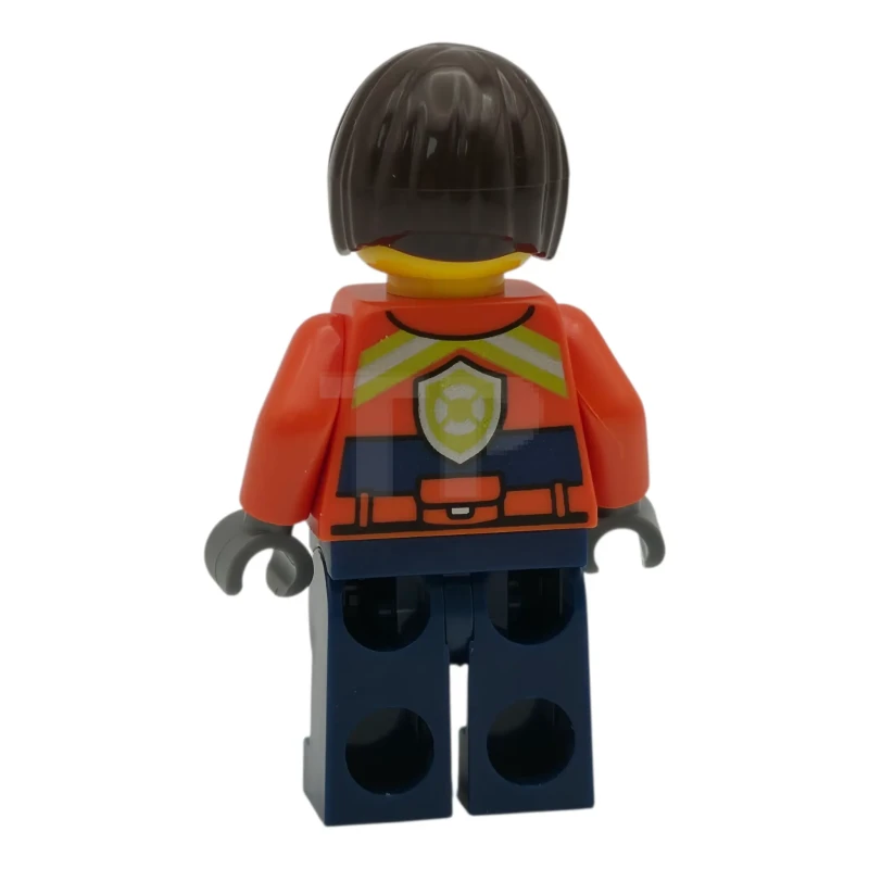LEGO&reg; cty1958 Coast Guard City - Female, Reddish Orange Jacket with Pockets and Reflective Stripes, Dark Blue Legs with Pockets and Reflective Stripes, Dark Brown Bob Cut Hair
