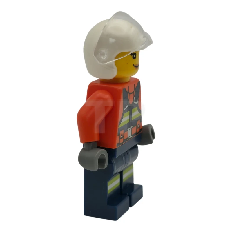 LEGO&reg; cty1957 Coast Guard City Helicopter Pilot - Female, Reddish Orange Jacket with Dark Blue Safety Vest, Dark Blue Legs with Pockets and Reflective Stripes, White Flight Helmet