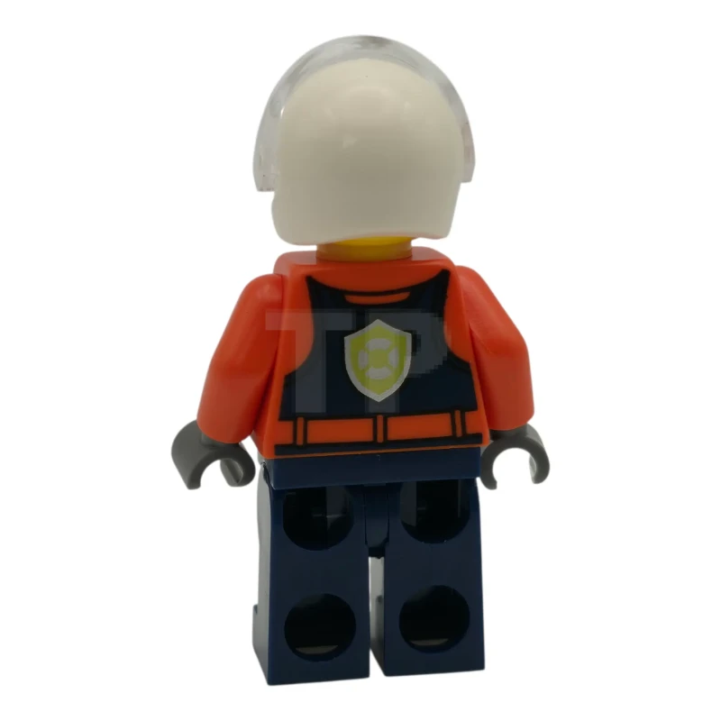 LEGO&reg; cty1957 Coast Guard City Helicopter Pilot - Female, Reddish Orange Jacket with Dark Blue Safety Vest, Dark Blue Legs with Pockets and Reflective Stripes, White Flight Helmet