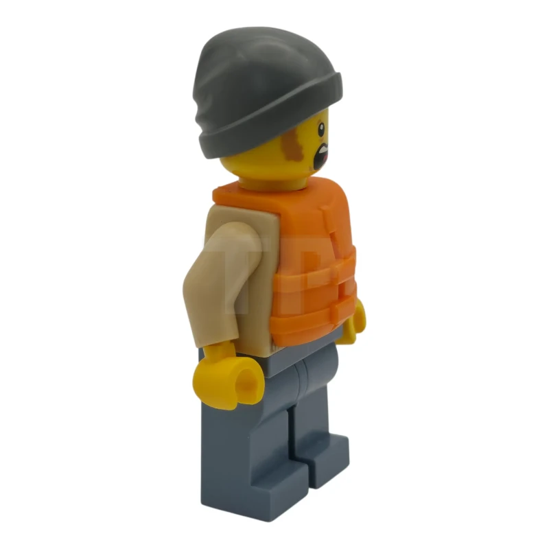 LEGO&reg; cty1955 Mann - Tan Knit Cable Sweater, Orange Life Jacket, Sand Blue Legs, Dark Bluish Gray Beanie