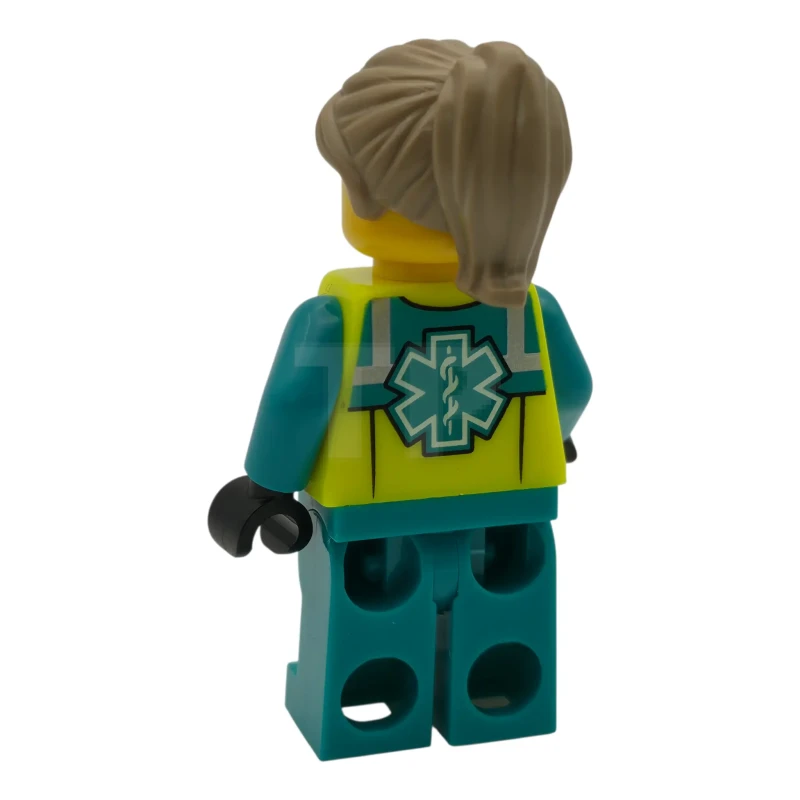 LEGO&reg; cty1975 Paramedic - Female, Dark Turquoise and Neon Yellow Safety Vest, Legs with Silver Reflective Stripes, Dark Tan Hair