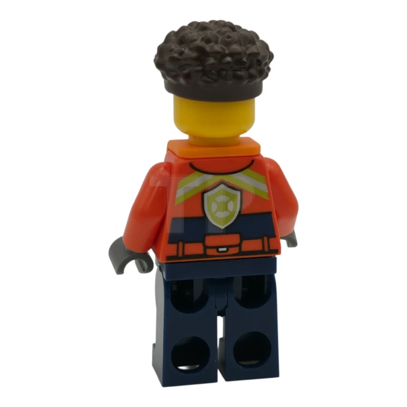 LEGO&reg; cty1974 Coast Guard City - Male, Reddish Orange Jacket with Pockets and Reflective Stripes, Dark Blue Legs with Pockets and Reflective Stripes, Orange Life Jacket, Dark Brown Hair