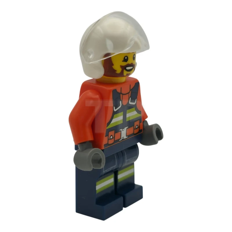 LEGO&reg; cty1960 Coast Guard City Helicopter Pilot - Male, Reddish Orange Jacket with Dark Blue Safety Vest, Dark Blue Legs with Pockets and Reflective Stripes, White Flight Helmet
