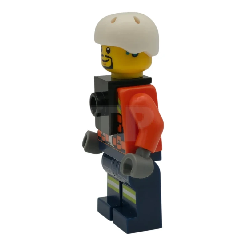 LEGO&reg; cty1963 Coast Guard City - Male, Reddish Orange Jacket with Pockets and Reflective Stripes, Dark Blue Legs with Pockets and Reflective Stripes, White Sports Helmet, Black Neck Bracket
