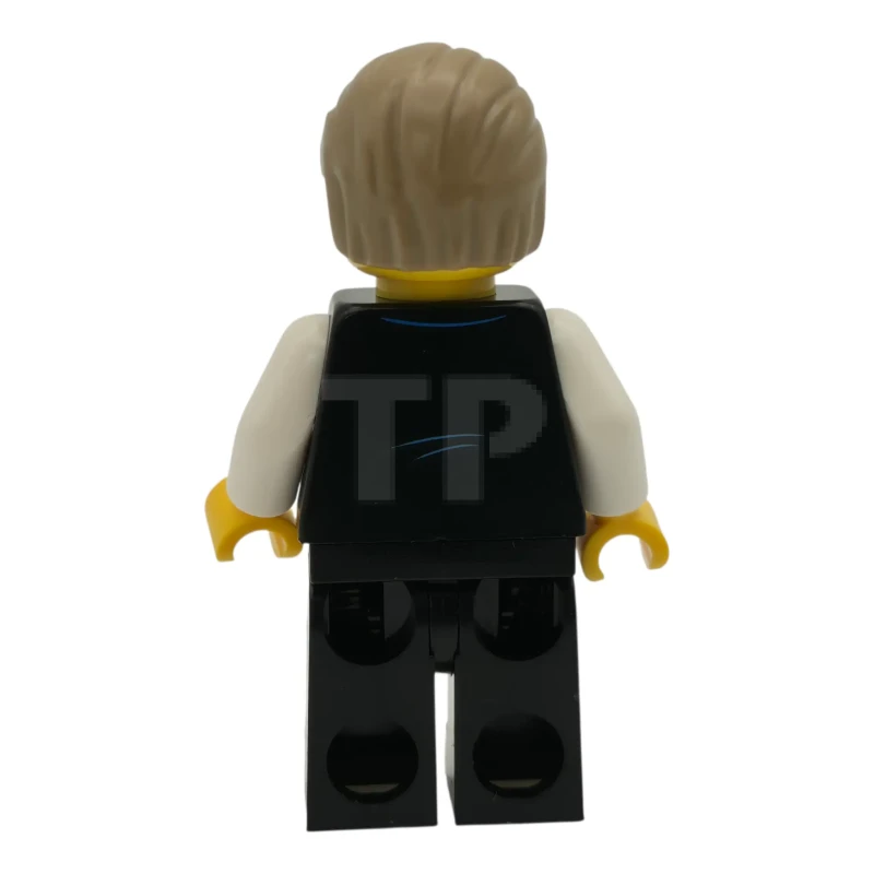 LEGO&reg; cty1982 Air Traffic Controller - Male, Black Vest with Blue Striped Tie, Black Legs, Dark Tan Hair Combed