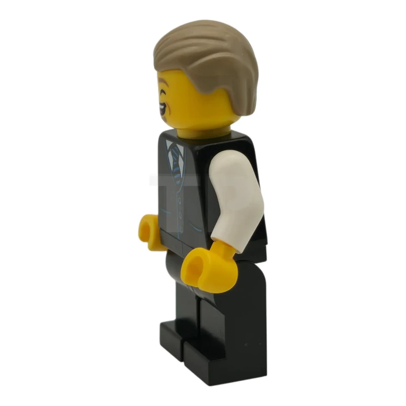 LEGO&reg; cty1982 Air Traffic Controller - Male, Black Vest with Blue Striped Tie, Black Legs, Dark Tan Hair Combed