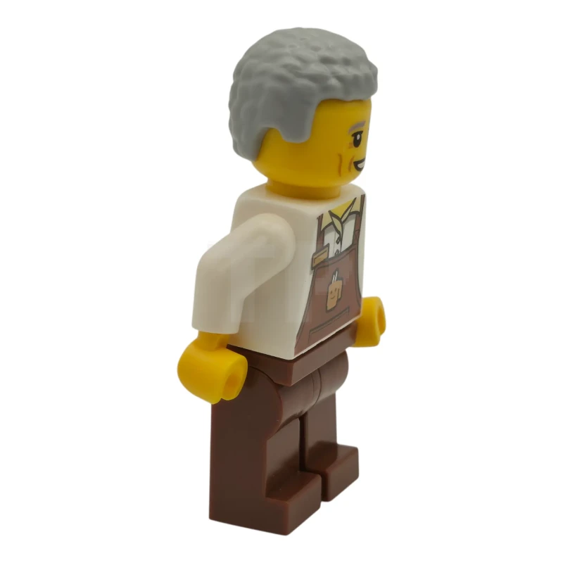 LEGO&reg; cty1981 Barista - Male, Reddish Brown Apron with Cup and Name Tag, Reddish Brown Legs, Light Bluish Gray Hair Coiled