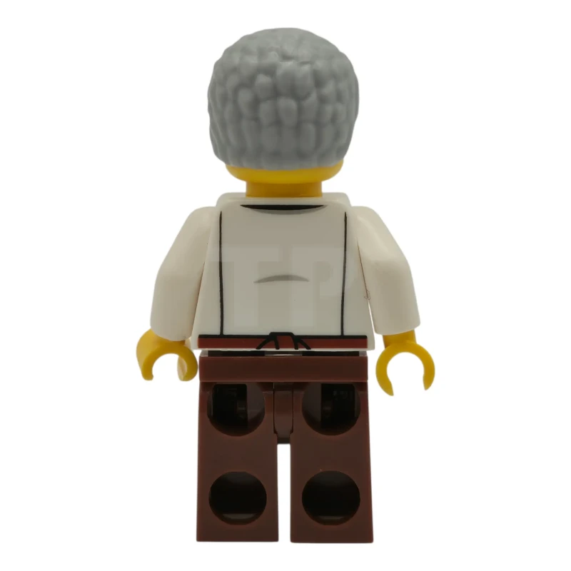 LEGO&reg; cty1981 Barista - Male, Reddish Brown Apron with Cup and Name Tag, Reddish Brown Legs, Light Bluish Gray Hair Coiled