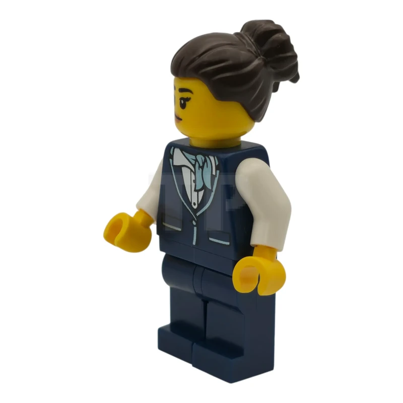 LEGO&reg; cty1984 Flight Attendant - Female, Dark Blue Vest, Dark Blue Legs, Dark Brown Hair Bun
