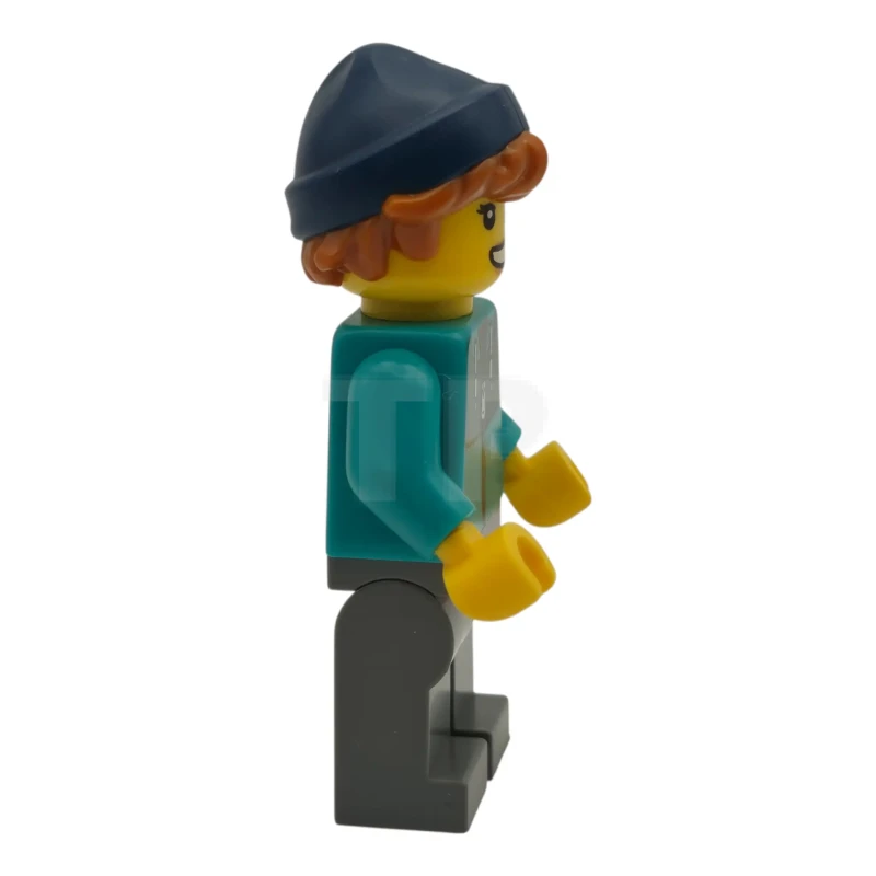 LEGO&reg; cty1983 Plane Passenger - Female, Dark Turquoise Jacket with Dark Green Panel, Dark Bluish Gray Legs, Dark Blue Beanie
