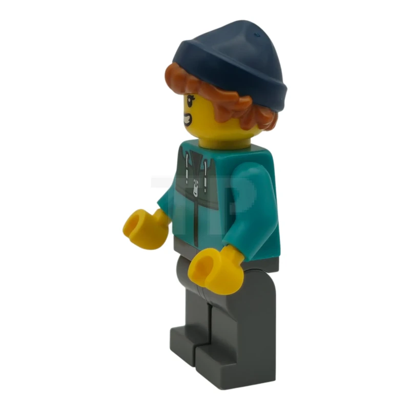 LEGO&reg; cty1983 Plane Passenger - Female, Dark Turquoise Jacket with Dark Green Panel, Dark Bluish Gray Legs, Dark Blue Beanie