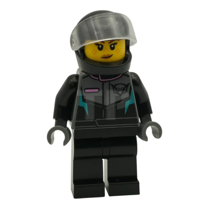 LEGO&reg; cty1995 Jet Pilot - Female, Racing Suit with Hawk Head Logo, Black Legs, Black Helmet, Trans-Clear Visor, Smirk / Wink