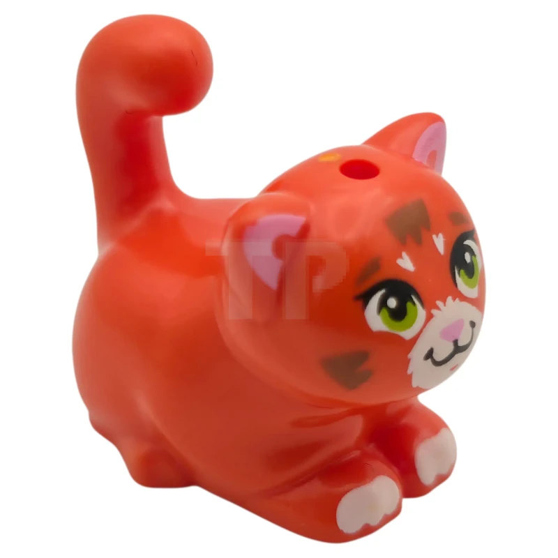 LEGO&reg; 6575432 - 2652pb12 - Kat, Friends stijl, groot, zittend met roodbruine aftekeningen, lime ogen, witte snuit en poten, helderroze oorschelpen en neuspatroon (Poppy)