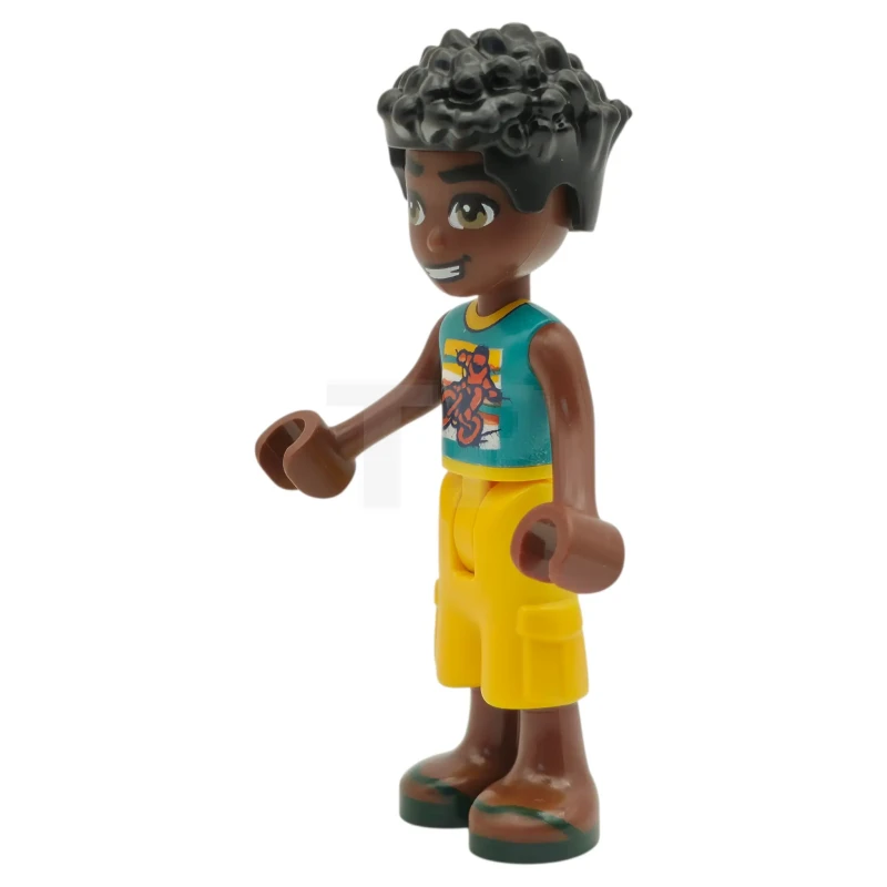 LEGO&reg; frnd0876 Friends Zac - Dark Tuquoise Shirt with Motorcycle, Yellow Cropped Trousers, Dark Green Sandals