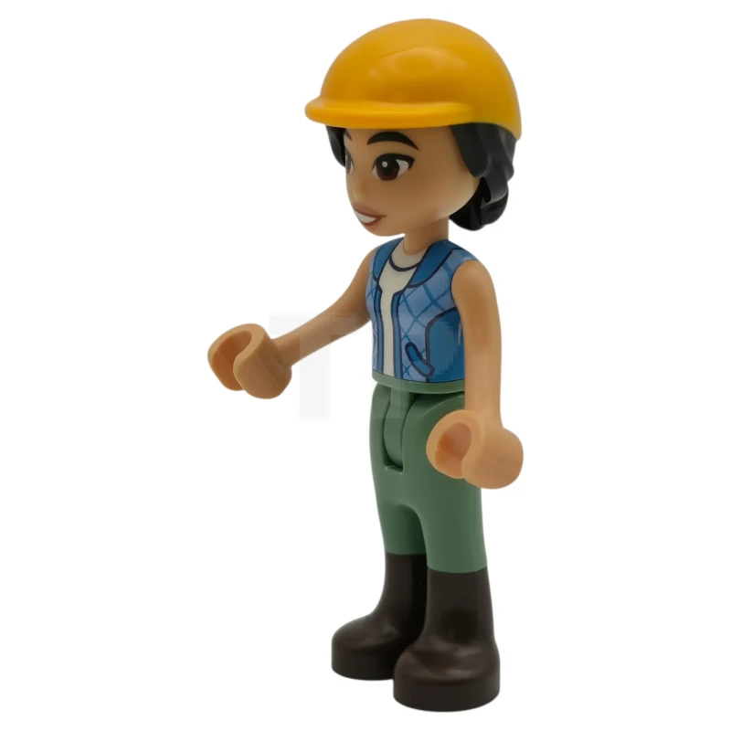 LEGO&reg; frnd0872 Friends Liann - Dark Azure and Bright Light Blue Vest  over White Top, Sand Green Trousers, Dark Brown Boots, Bright Light Orange Horse Riding Helmet
