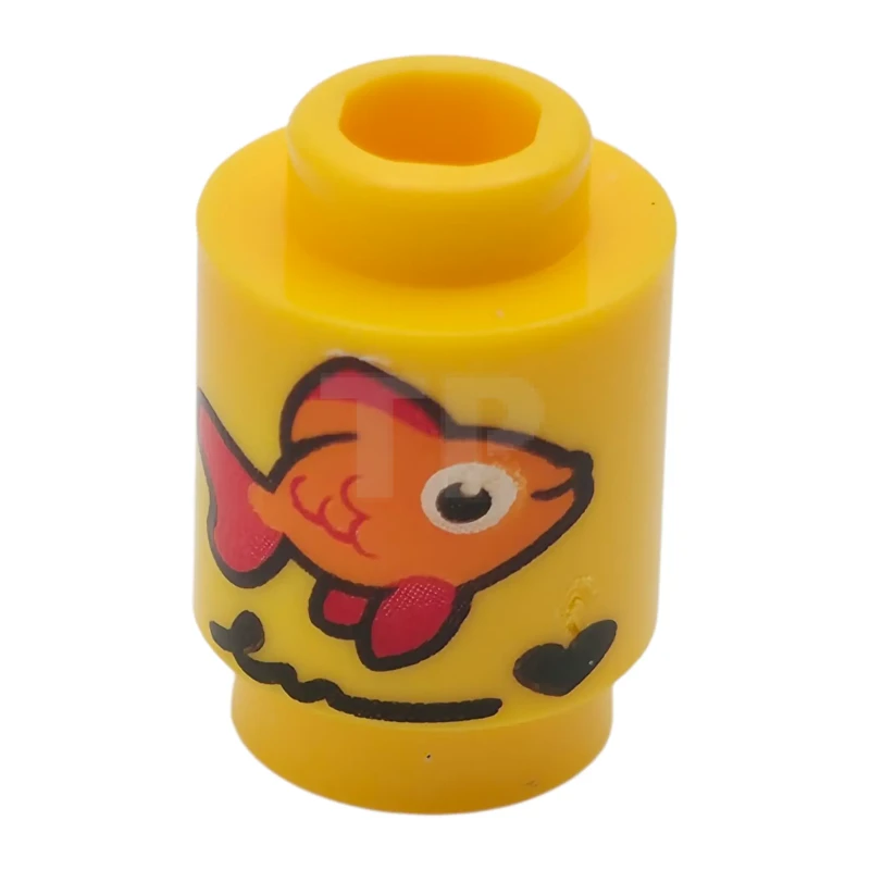 LEGO&reg;  - 3062pb086 - Mattone, rotondo 1 x 1 con pesce arancione e rosso, scarabocchio nero e motivo a cuore