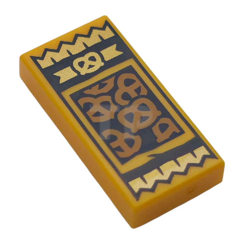 LEGO&reg; 6581595 - 3069pb1446 - Tile 1 x 2 with Medium Nougat Pretzels in Dark Blue and Gold Pretzel Pack Pattern