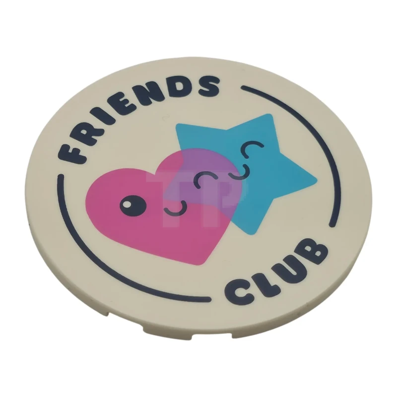 LEGO&reg; 6581594 - 7212pb005 - Tile, Round 6 x 6 with Dark Blue 'FRIENDS CLUB', Dark Pink Heart and Medium Azure Star with Faces Pattern