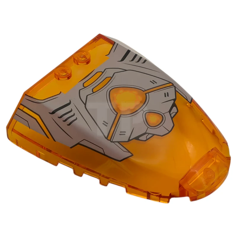 LEGO&reg; 6584267 - 80222pb03 - Windscreen 6 x 7 x 1 1/3 with Light Bluish Gray Armor Panels, Black Vents, Bright Light Orange Clouds Pattern