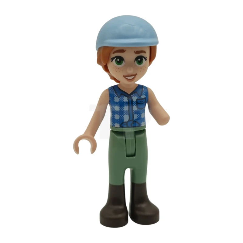 LEGO&reg; frnd0889 Friends Autumn - Blue Tied Flannel Vest, Sand Green Trousers, Dark Brown Boots, Bright Light Blue Horse Riding Helmet