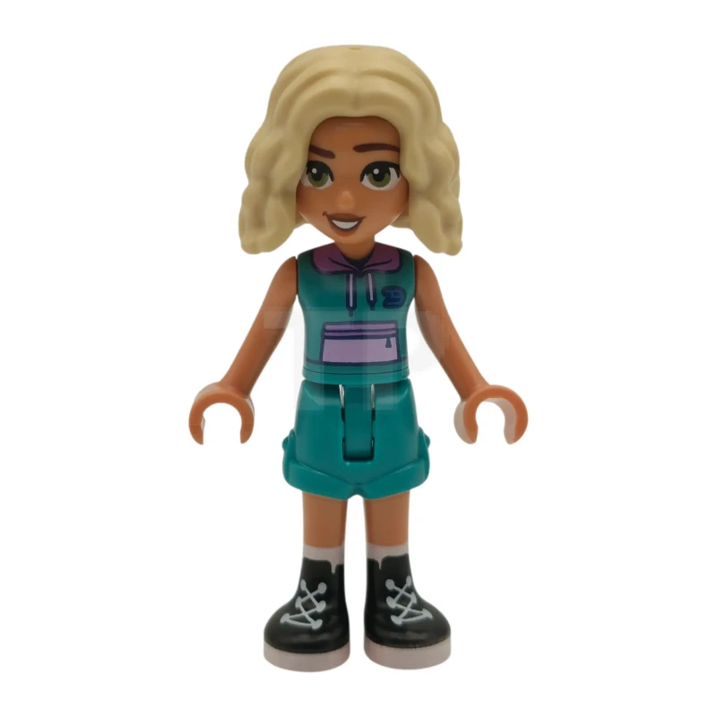 LEGO&reg; frnd0878 Friends Nova - Dark Turquoise Sleeveless Hoodie and Shorts Folded Hem, Black Boots