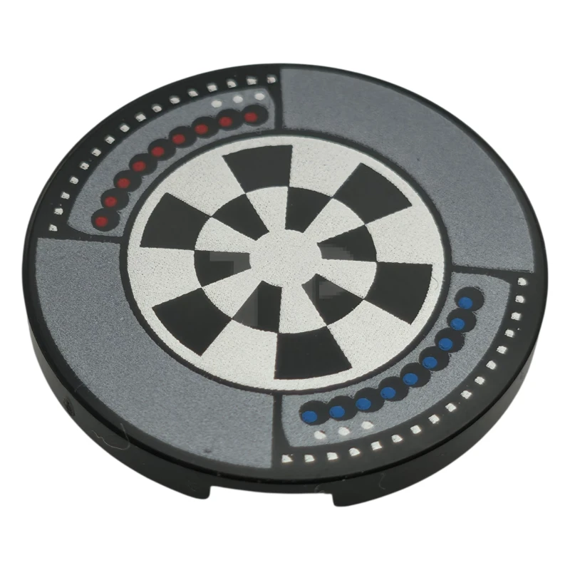LEGO&reg; 6599436 - 67095pb133 - Piastrelle, rotonde 3 x 3 con tavolo Dejarik / Holochess argento scuro, bersaglio per freccette argento e nero, motivo a cerchi blu scuro, rossi e bianchi