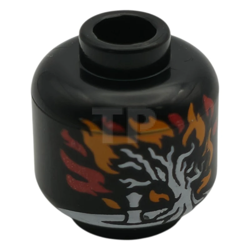 LEGO&reg;  - 3626pb3607 - Minifigure, Head without Face with White Tree in Orange and Red Flames, Bright Green Hobbit Hill in Flames Pattern (Palantír, Palantir)