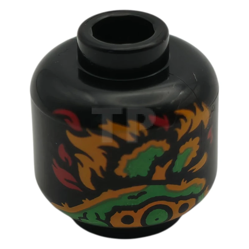 LEGO&reg; 6484325 - 3626pb3607 - Minifigure, Head without Face with White Tree in Orange and Red Flames, Bright Green Hobbit Hill in Flames Pattern (Palantír, Palantir)