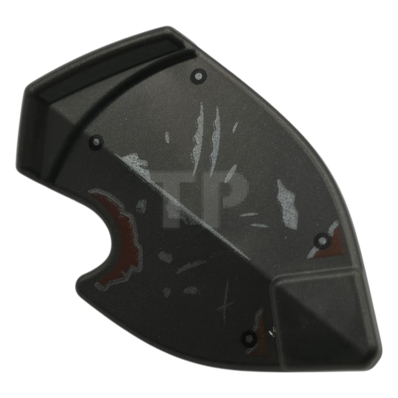LEGO&reg; 6484323 - 5480pb01 - Minifigure, Shield Broad Pointed Bottom and Cutout Corner with Dark Silver Scratches and Rivets and Reddish Brown Rust Pattern
