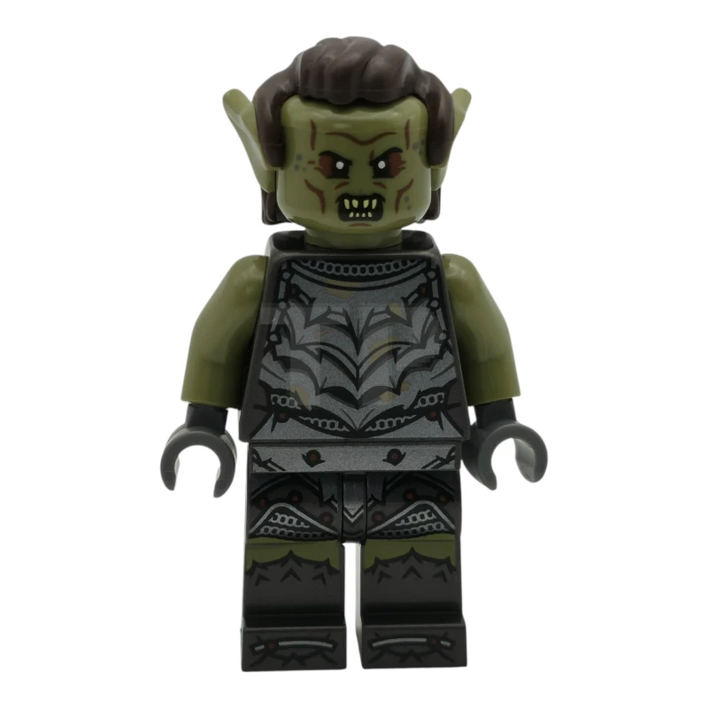 LEGO&reg; lor135 Orco - Cabeza verde oliva, armadura gris oscuro perla con manchas de suciedad, pelo castaño oscuro