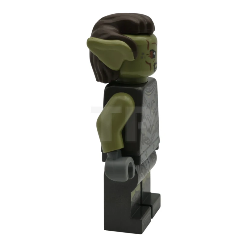 LEGO&reg; lor135 Orco - Cabeza verde oliva, armadura gris oscuro perla con manchas de suciedad, pelo castaño oscuro