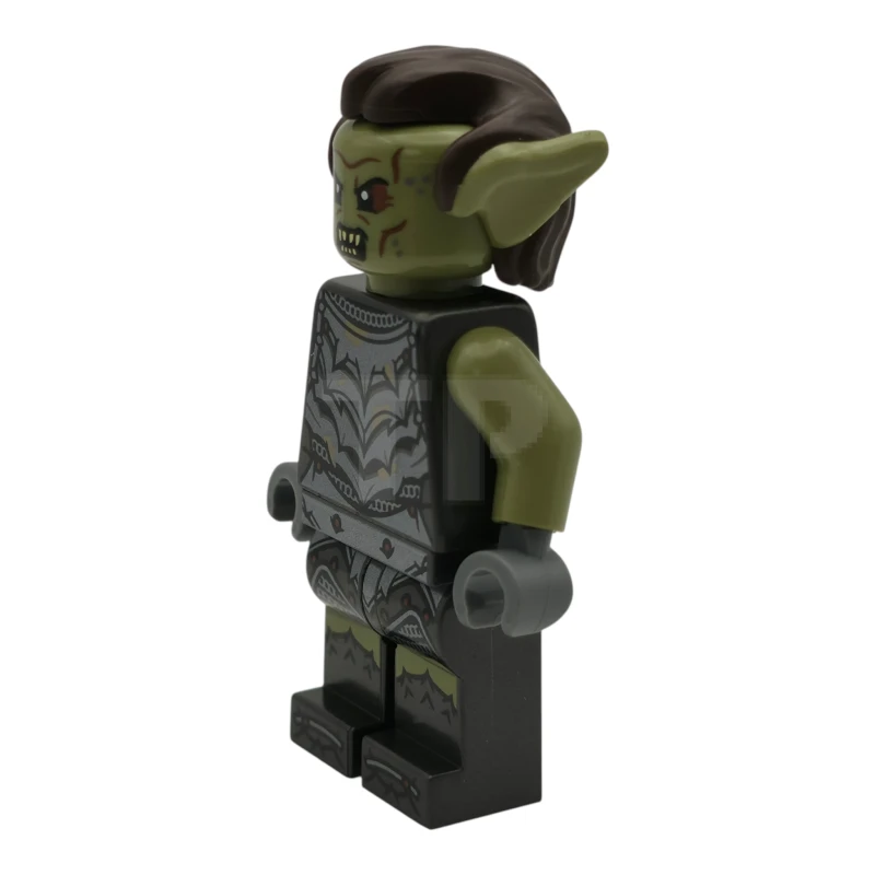 LEGO&reg; lor135 Orco - Cabeza verde oliva, armadura gris oscuro perla con manchas de suciedad, pelo castaño oscuro