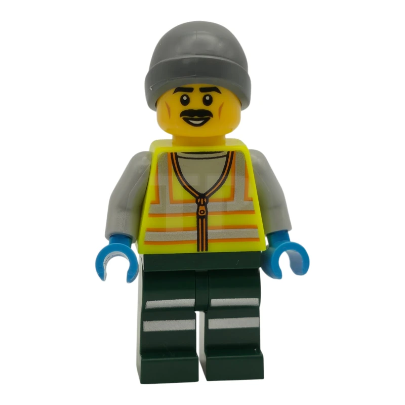 LEGO&reg; cty1966 Conductor de quitanieves - Hombre, chaleco de seguridad amarillo neón con bandas reflectantes, perneras verde oscuro con bandas reflectantes, gorro gris