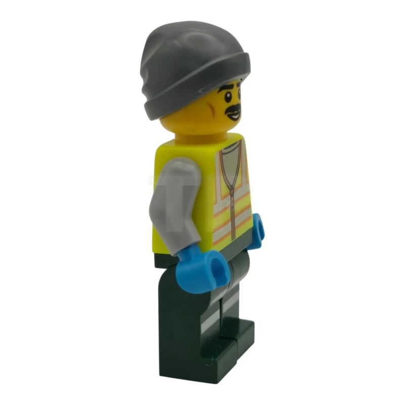 LEGO&reg; cty1966 Conductor de quitanieves - Hombre, chaleco de seguridad amarillo neón con bandas reflectantes, perneras verde oscuro con bandas reflectantes, gorro gris