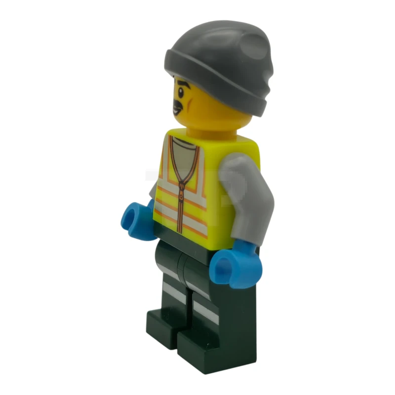 LEGO&reg; cty1966 Conductor de quitanieves - Hombre, chaleco de seguridad amarillo neón con bandas reflectantes, perneras verde oscuro con bandas reflectantes, gorro gris