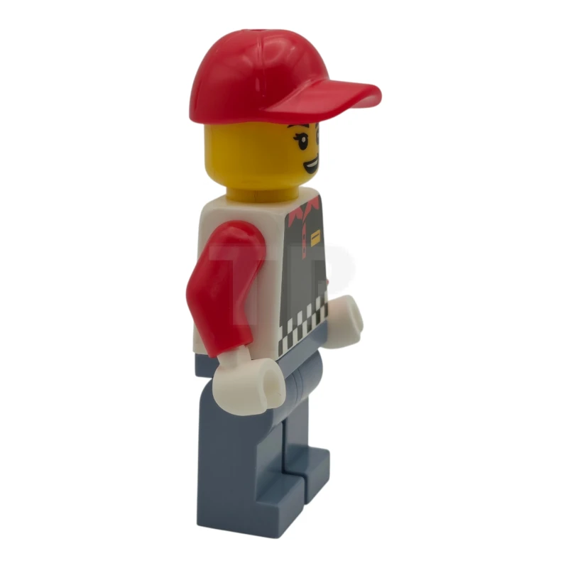 LEGO&reg; cty1939 Fries Food Truck Vendor - Female, Black Vest, Sand Blue Legs, Red Cap