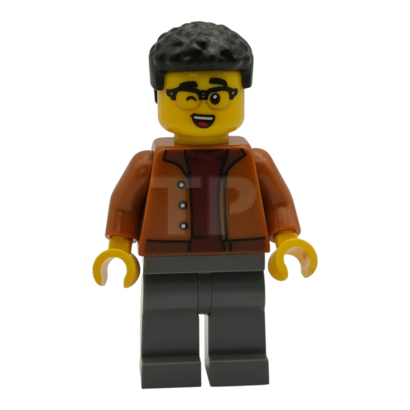 LEGO&reg; cty1945 Conductor de Supercoche EV - Masculino, Chaqueta Naranja Oscuro, Piernas Gris Azulado Oscuro, Pelo Enroscado Negro